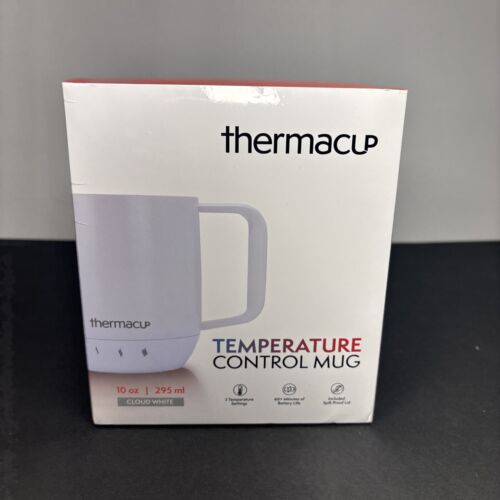 ThermaCup Self Heating Temp. Controlled Coffee Mug W/Lid White 10oz New Sealed