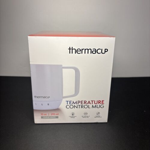 ThermaCup Self Heating Temp. Controlled Coffee Mug W/Lid White 10oz New Sealed