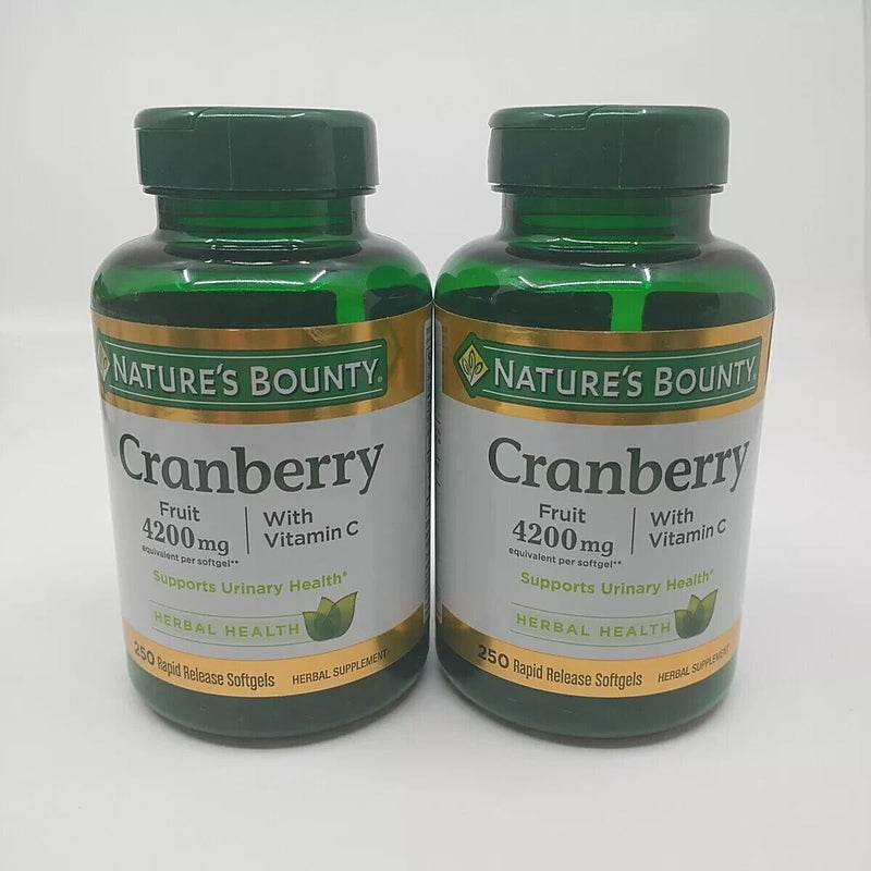 2 Pk Natures Bounty Cranberry Vitamin C Fruit 4200 mg 250ct EACH Softgels 04/25