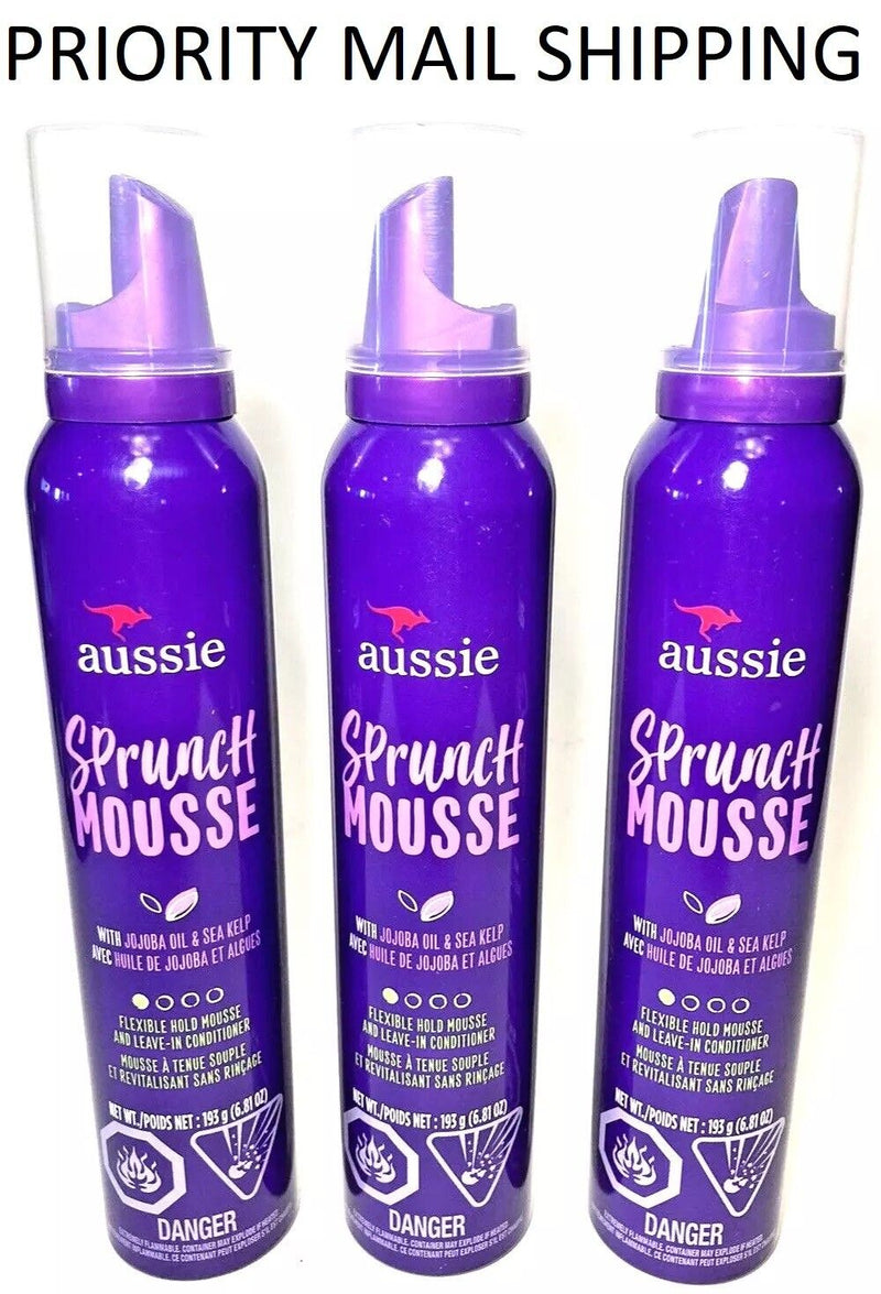 (3 Pack) Aussie - Sprunch MOUSSE Flexible Hold & Leave In Conditioner - 6.8 oz