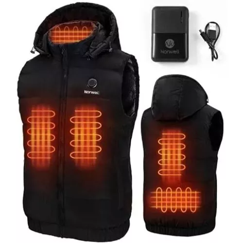 Norwell Men's Lightweight Heated Vest with Battery (Black, XL) - Like New