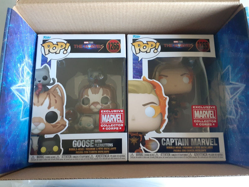 Funko Marvel Collector Corps Exclusive Box THE MARVELS, 2 Pops, Pin & TShirt New