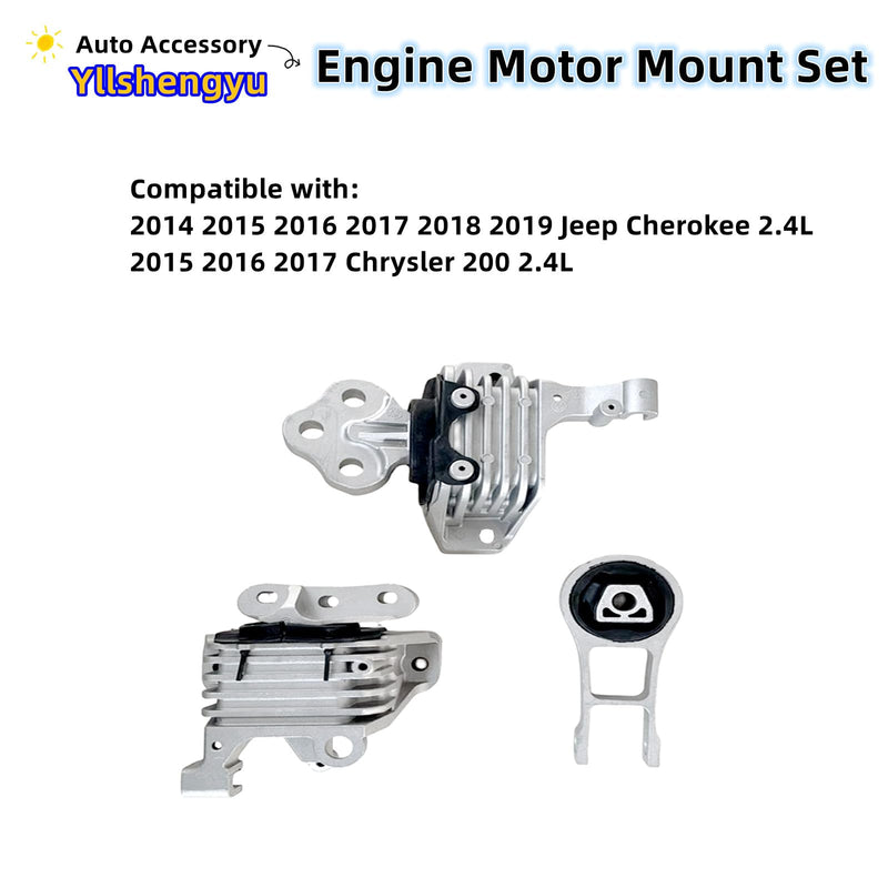 3Pcs Engine Motor Mount Kit Compatible with Cherokee 2014-2019 2.4L Fits for Chrysler 200 2015-2017 2.4L Replacement for A5844 A5752 A5825 3378 3380 3308 68192831AF 68418876AB 68157441AD