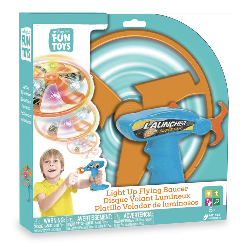 Nothing But Fun Toys Light Up LED Flying Saucer Launcher Toy Designed for Children Ages 5+ Years, Multicolor (211080)