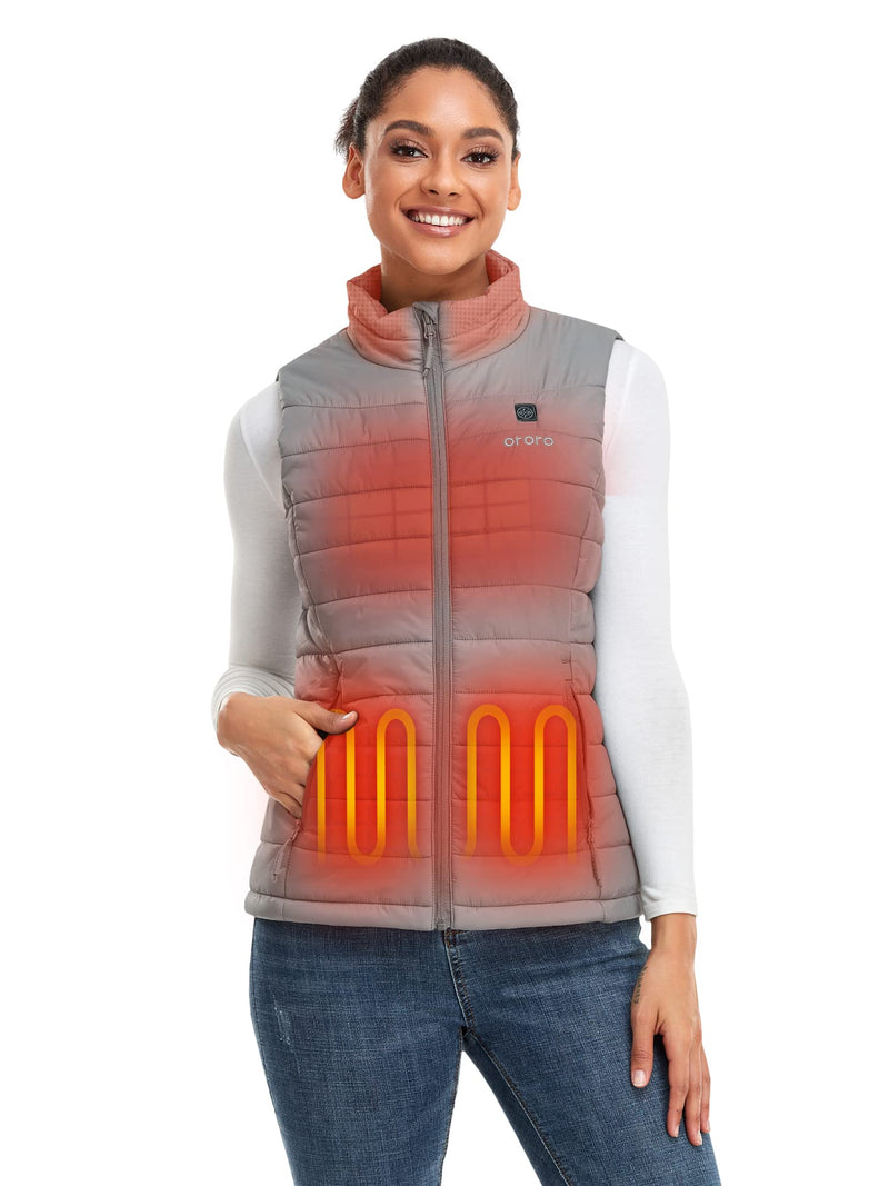 ORORO Women's Lightweight Heated Vest with Battery Pack (Silver Grey,L) - Like New