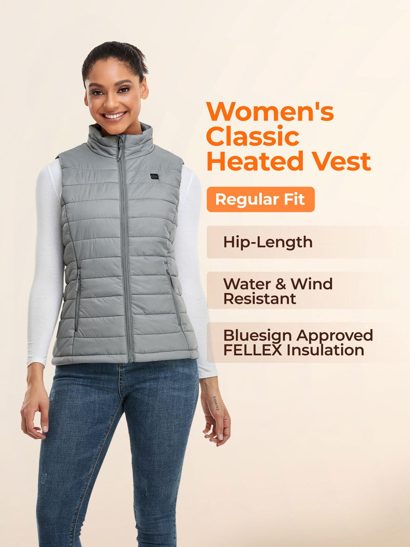 ORORO Women's Lightweight Heated Vest with Battery Pack (Silver Grey,L) - Like New