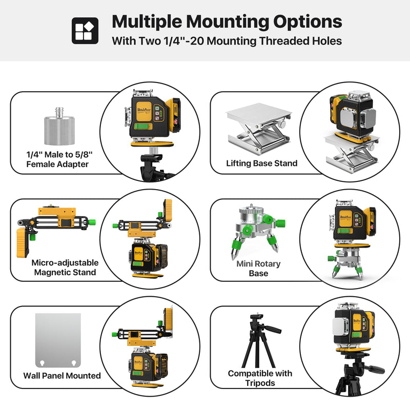 Laser Level,DEGLASERS Red/Green 4x360° Cross Line laser level with 12V Rechargeable Battery, Remote Controller, Magnetic Rotating Stand for Construction and Picture Hanging - Like New