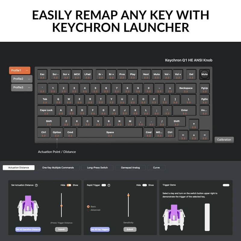 Keychron Q1 HE Wireless Custom Mechanical Keyboard with Hall Effect Gateron Double-Rail Magnetic Switch Rapid Trigger, QMK 2.4 GHz Bluetooth RGB Compatible with Mac Windows Linux (Hot-swappable) - Like New