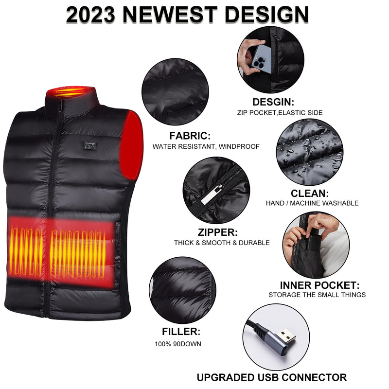 WaooHeat Heated Vest for Men, 6 Heating Zone Smart Lightweight Warm Electric Rechargeable Heating Vest with 10000mAh Battery Pack-2XL - Like New