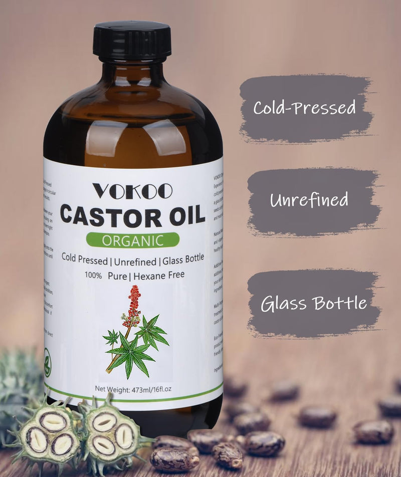 ORGANIC Castor Oil Cold Pressed Unrefined Glass Bottle Wellness 16 Fl Oz NEW