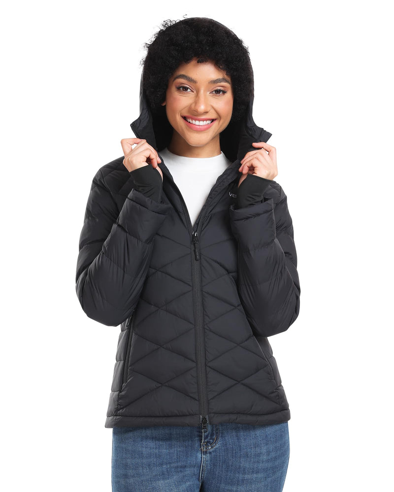 Venustas Women's Quilted Heated Jacket With Battery, Lightweight Heated Coat with Hood For Winter Outdoor (Black, S) - Like New