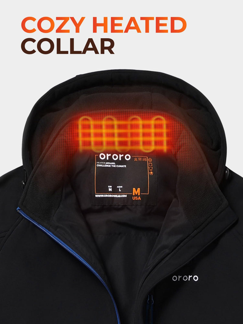 ORORO Men's Soft Shell Heated Jacket with Detachable Hood and Battery Pack (Black/Blue,S) - Like New