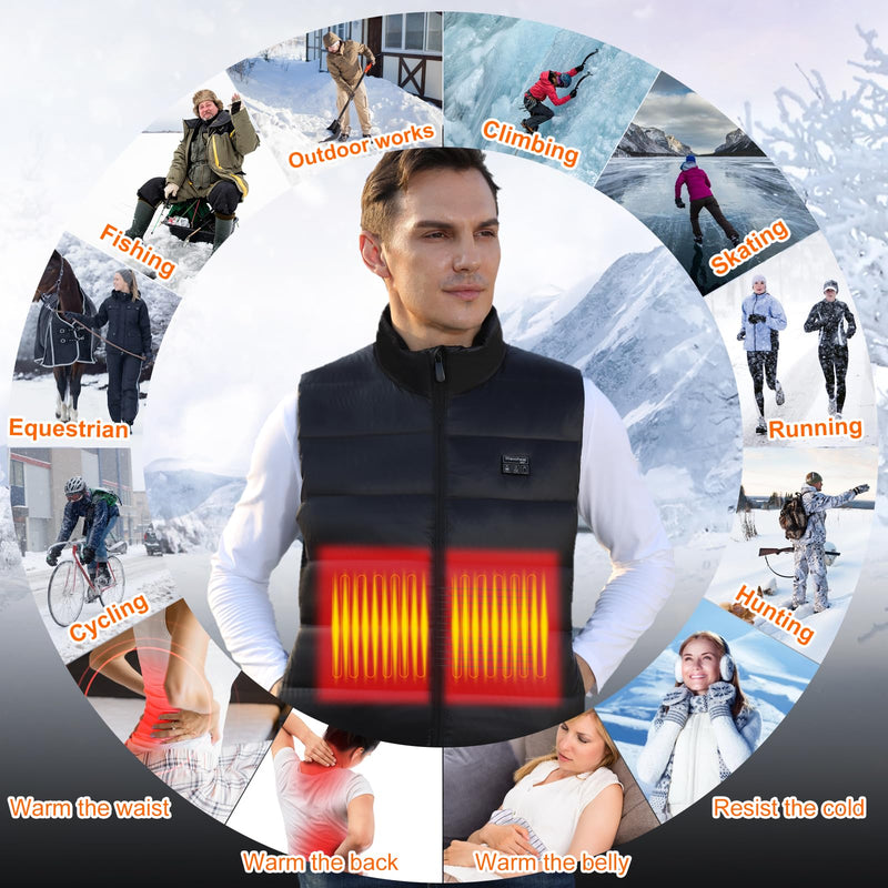 WaooHeat Heated Vest for Men, 6 Heating Zone Smart Lightweight Warm Electric Rechargeable Heating Vest with 10000mAh Battery Pack-2XL - Like New