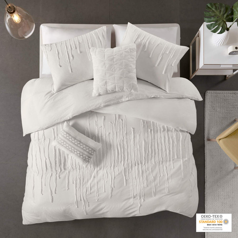 Urban Habitat Comforter Set, Matching Shams, Decorative Pillows, Paloma, Cotton, Strip Ivory King/Cal King 5 Piece