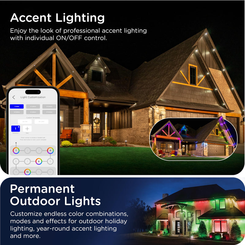 Enbrighten Eternity Permanent Outdoor Lights, 100ft, 72 RGBWIC LEDs, White Eave Lights, Halloween Decor, Christmas Lights, Everyday Accent Lights, IP67 Waterproof, Works with Alexa, Google Home, 81103