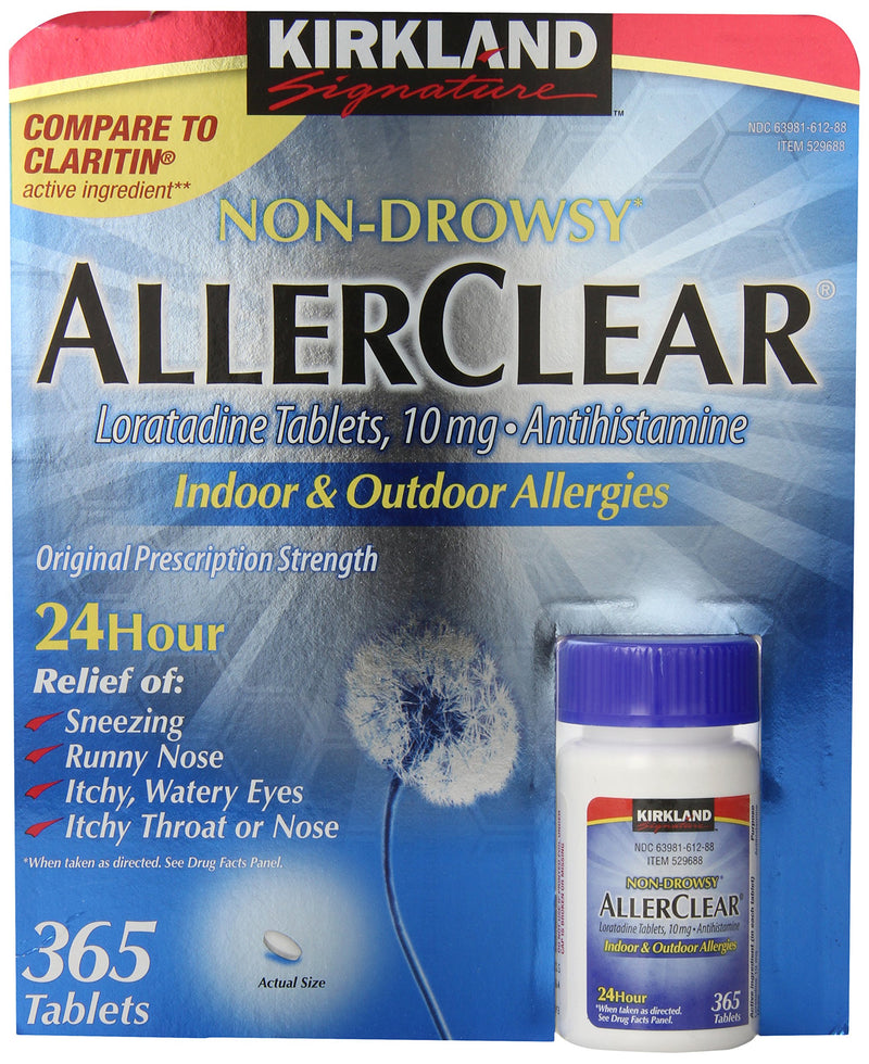 Kirkland Signature Non Drowsy Allerclear Loratadine Antihistamine 10 mg 365 Count