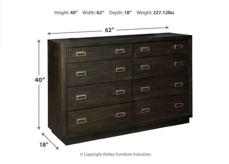 Hyndell 8 Drawer Dresser brown 62” wide 40” tall wooden bedroom furniture