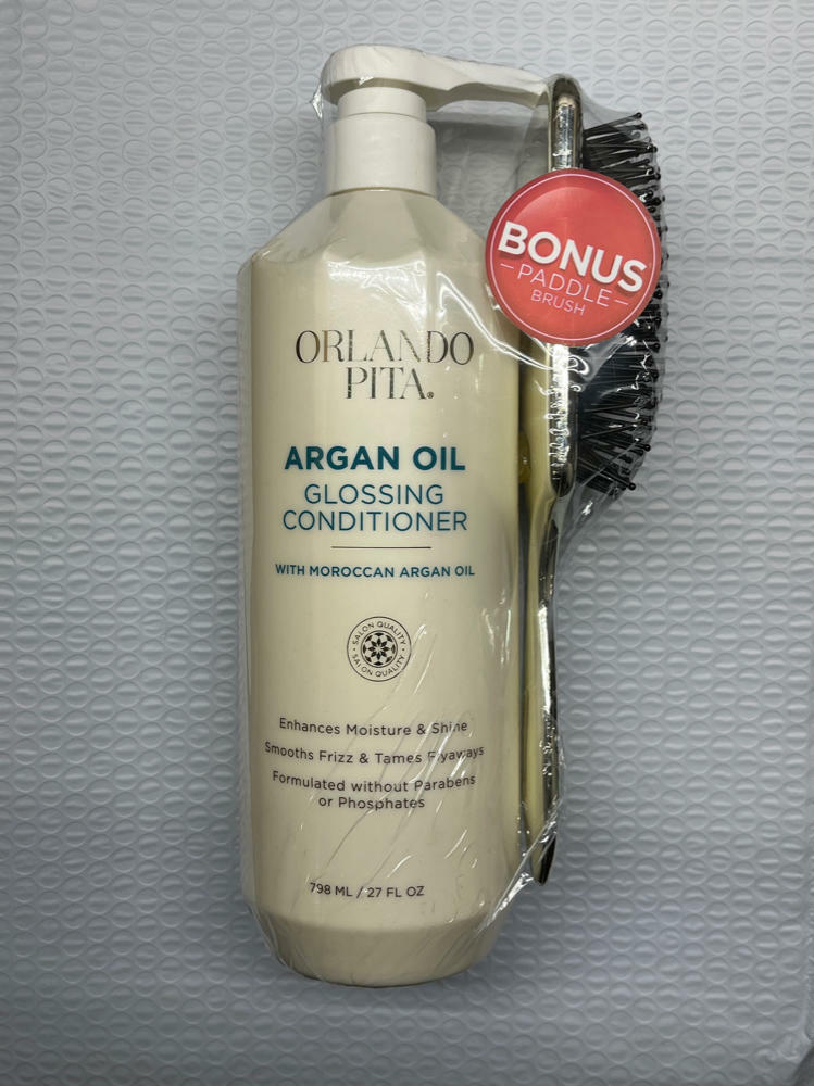 ORLANDO PITA MOROCCAN ARGAN OIL GLOSSING CONDITIONER 27 OZ with brush paddle